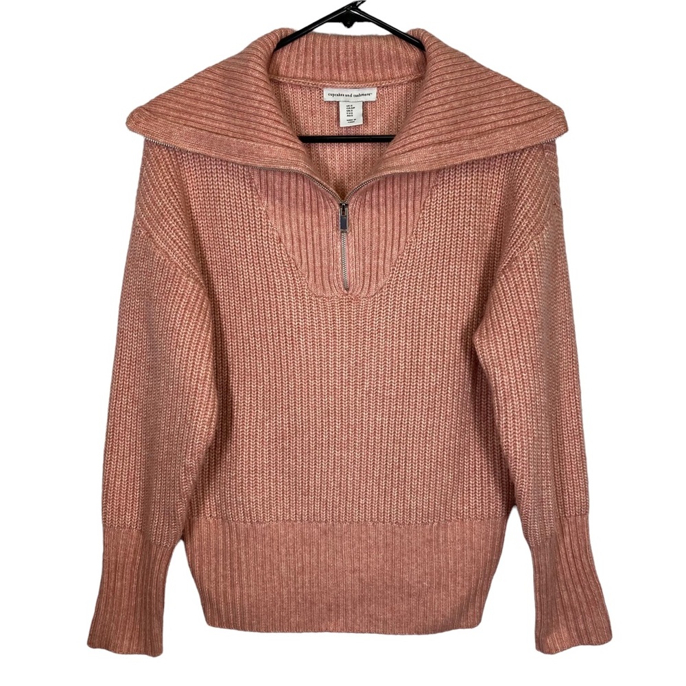 Cupcakes & Cashmere Pink Quarter Zip Knit Long Sleeve Pullover Sweater S